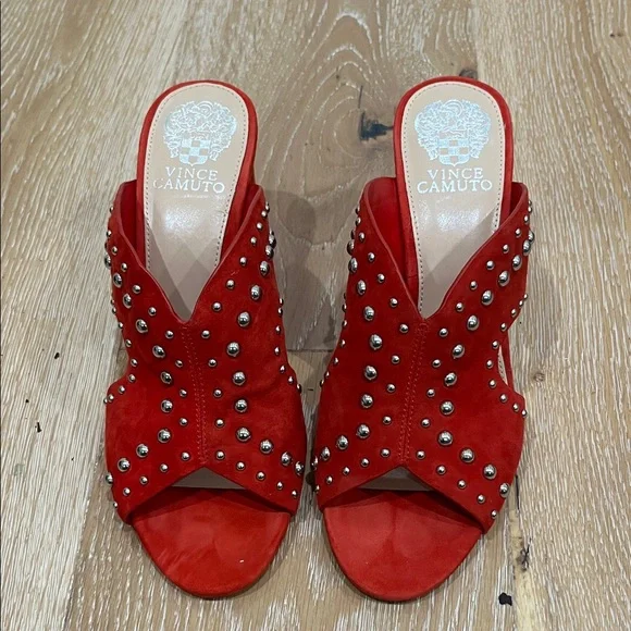 Vince Camuto Red Studded Mules - Picture 2 of 5